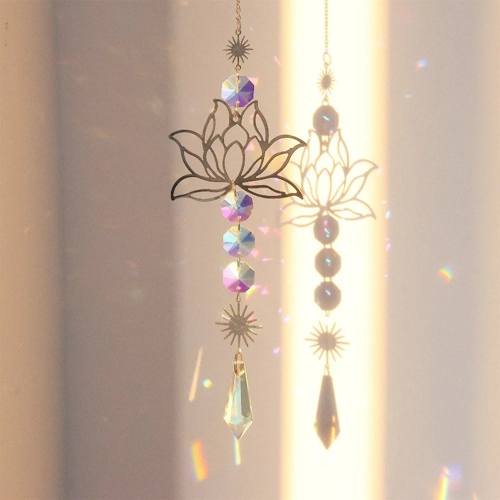 New Golden Lotus Suncatcher Home Garden Decor Colorful Gardening Crafts Gift Hanging Ornament Water Drop Pendant