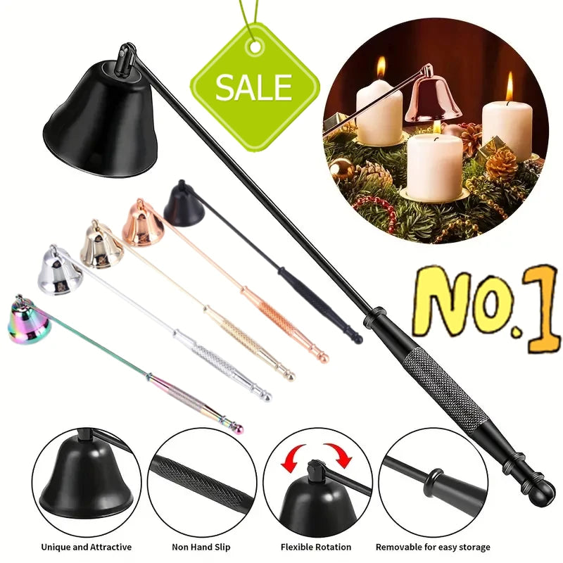 Stainless Steel Bell-shaped Candle Fire Extinguisher Vintage Household Banquet Candle Extinguisher Handle Supplies Party Wedding