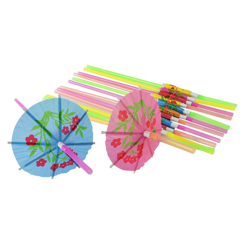 50PCS Hawaiian Party Umbrella Drink Straws Flamingo Juice Cocktail Disposable Straw Tropical Luau Birthday Party Decor Supplies