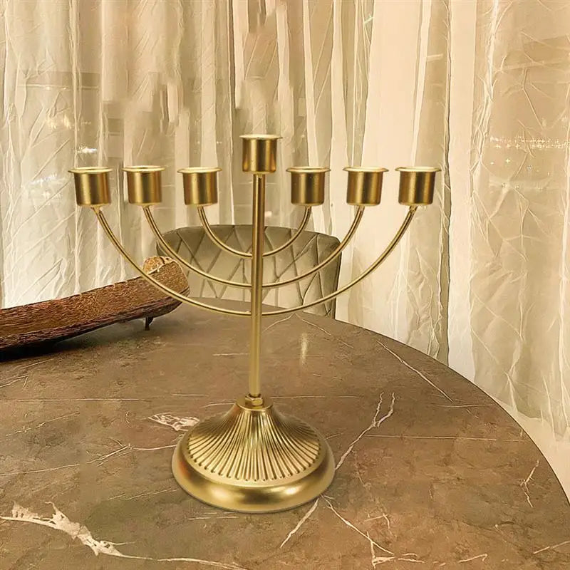Table Jewish Candlestick Holder Wide Sturdy Base Hanukkah Decoration Menorah For Shelf Cabinet Fireplace Living Room 7-Branch