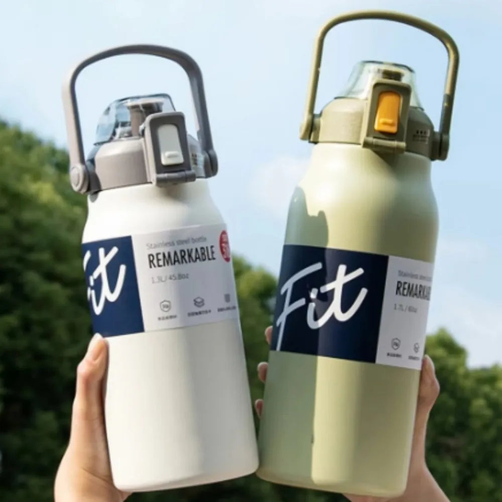 1.7L Tumbler Travel Vacuum Stainless Steel Thermal Bottle Litres Water Coffee with Straw Handle Gym Camping