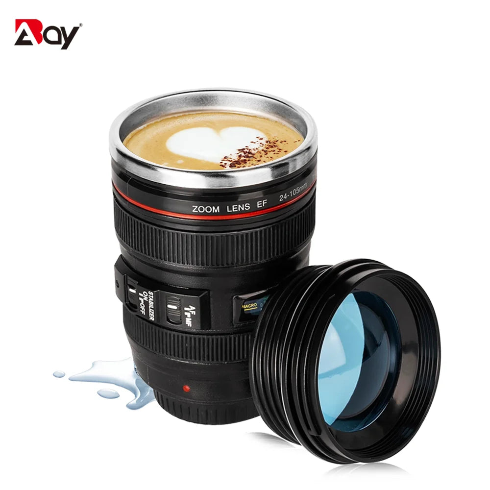 Coffee Mug Camera Len Coffee Cup Thermos Thermal Water Bottle Stainless Steel Tumbler Cup With Lid Vacuum Flask Travle Drinkware