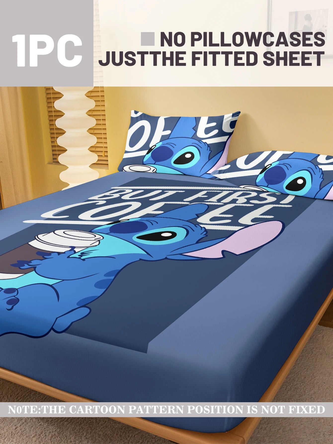 1 cartoon cute Stitch pattern digital printed frosted Fitted Sheet,bedroom printed bed cover,bedding(No pillowcase)