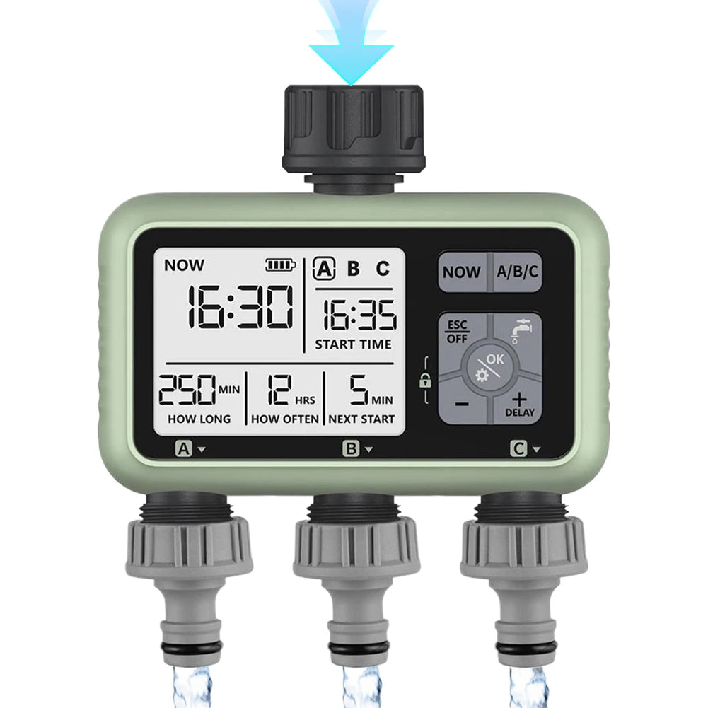 3 Zone Automatic Water Timer Digital Irrigation Machine IPX5 Waterproof Irrigation Controller System Rain Delay for Outdoor