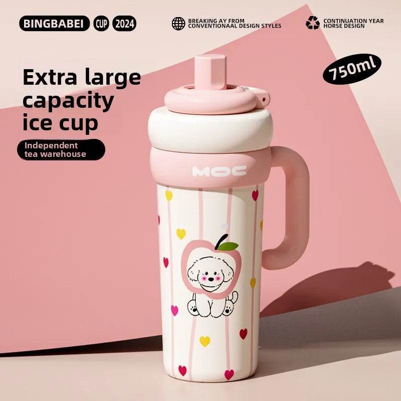 Ceramic Liner Thermos Cup Girls 2025 New Ice Bomber Cup Large Capacity Water Cup Jumbo Tons Tons Straw New