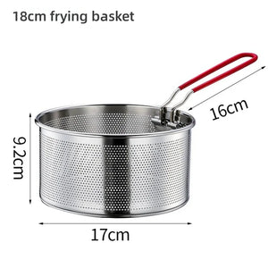 304Stainless Steel Fried Mesh Fry Round Basket with Handle Cooking Tool Oil Residue Filtration Mesh Colander Kitchen Accessories