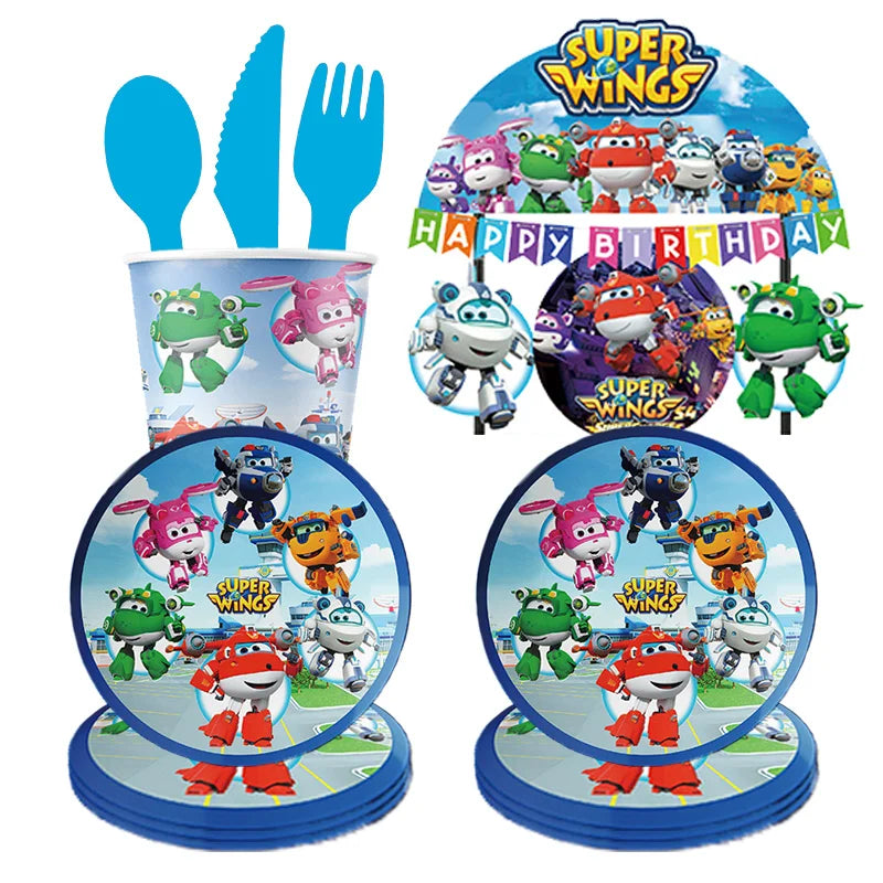 Super Wings Foil Balloon Tableware Kids Toy Baby Shower Baptism Cartoon Gift Packing Disposable Birthday Party Decortions Supply