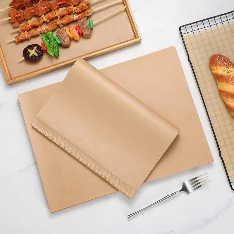 50Pcs Rectangular Non-Stick Baking Parchment for Baking and Barbecue Air Fryer Paper Steamed Bread Biscuits