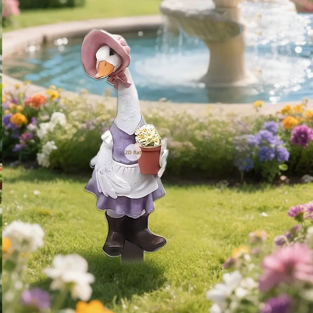Garden Decoration Acrylic Duck Garden Pile Cute 2D Garden Stake Cartoon Waterproof Animal Mini Figurine Flower Pot