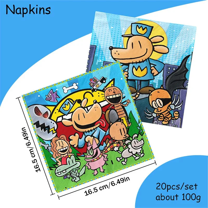 Dog Man Happy Birthday Decoration Tableware Paper Plate Cup Straw Dog Man Game Party Supplies Disposable Party Tableware Kit