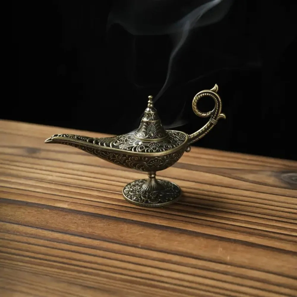 Durable Antique Style Incense Burner Air Purification Metal Aroma Furnace Gifts Wishing Aladdin Lamp Home Decor
