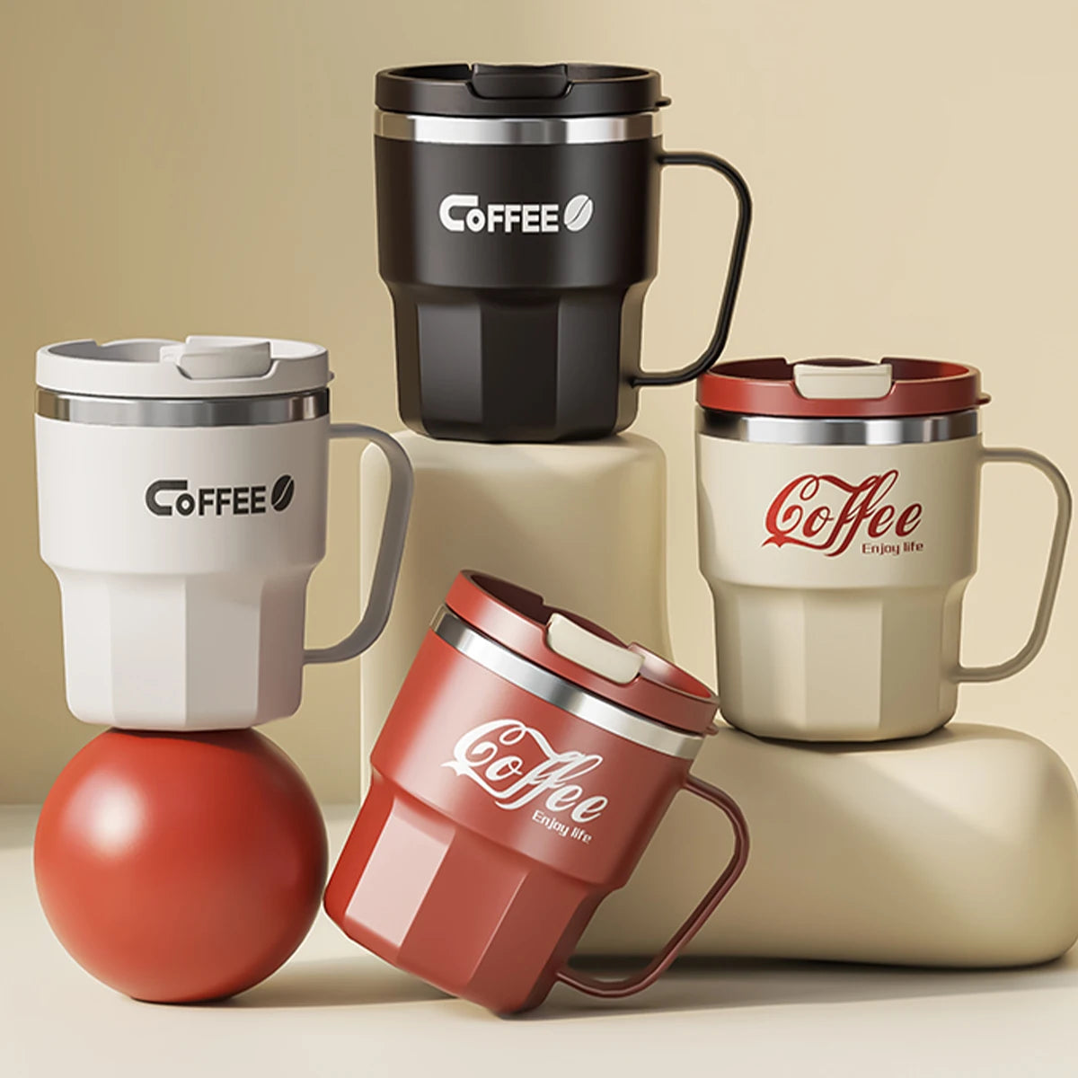 WORTHBUY 304 Stainless Steel Insulated Water Cup Double-Walled Drinking Cup Travel Portable Anti Scalding Milk Coffee Cup