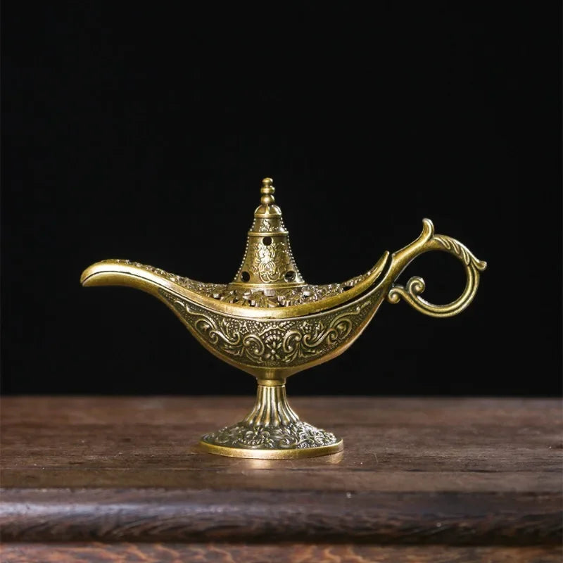 Durable Antique Style Incense Burner Air Purification Metal Aroma Furnace Gifts Wishing Aladdin Lamp Home Decor
