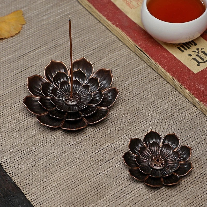 1pc Alloy Incense Burner Stick Holder Plate Buddhism Lotus Line Incense plate Sandalwood Coil Base Temples Home Decor