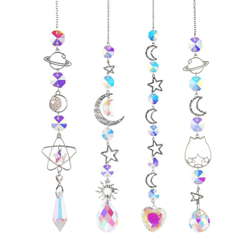 Galaxy Star Moon Crystal Wind Chime Diamond Prisms Hanging Pendant for HomeDecor Outdoor Garden Suncatcher Holiday Party Supplie