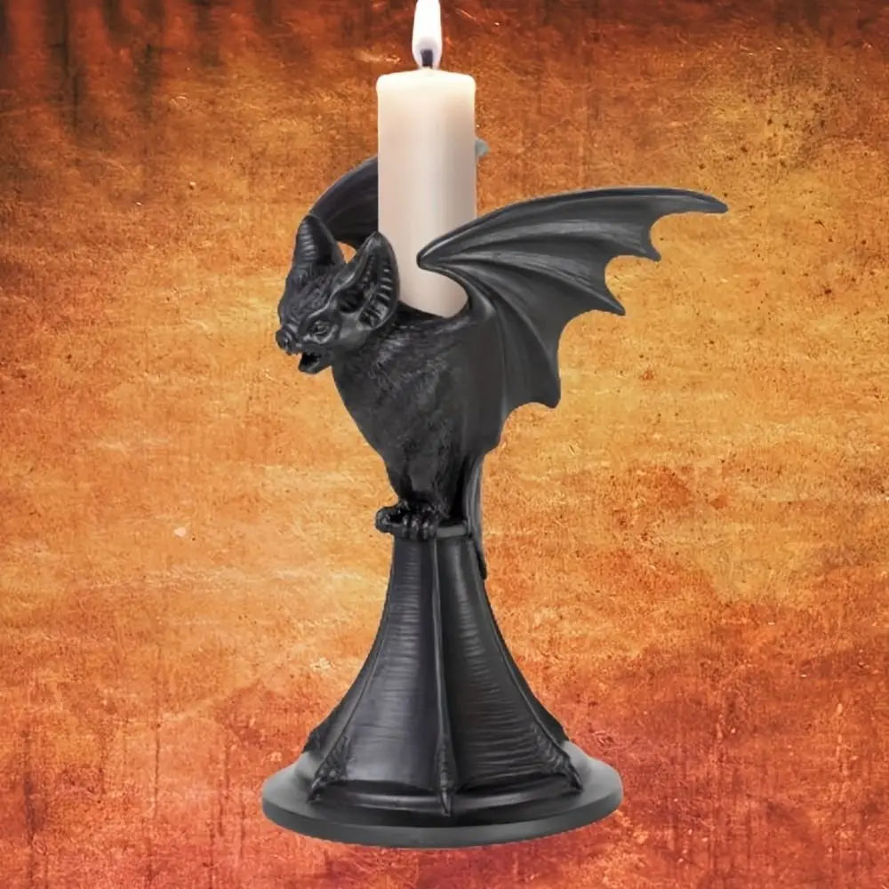 Classic Resin Crafts Halloween Bat Candlesticks Animal Shape Fadeless Resin Animal Sculpture Handmade Gothic Candle Holder Home