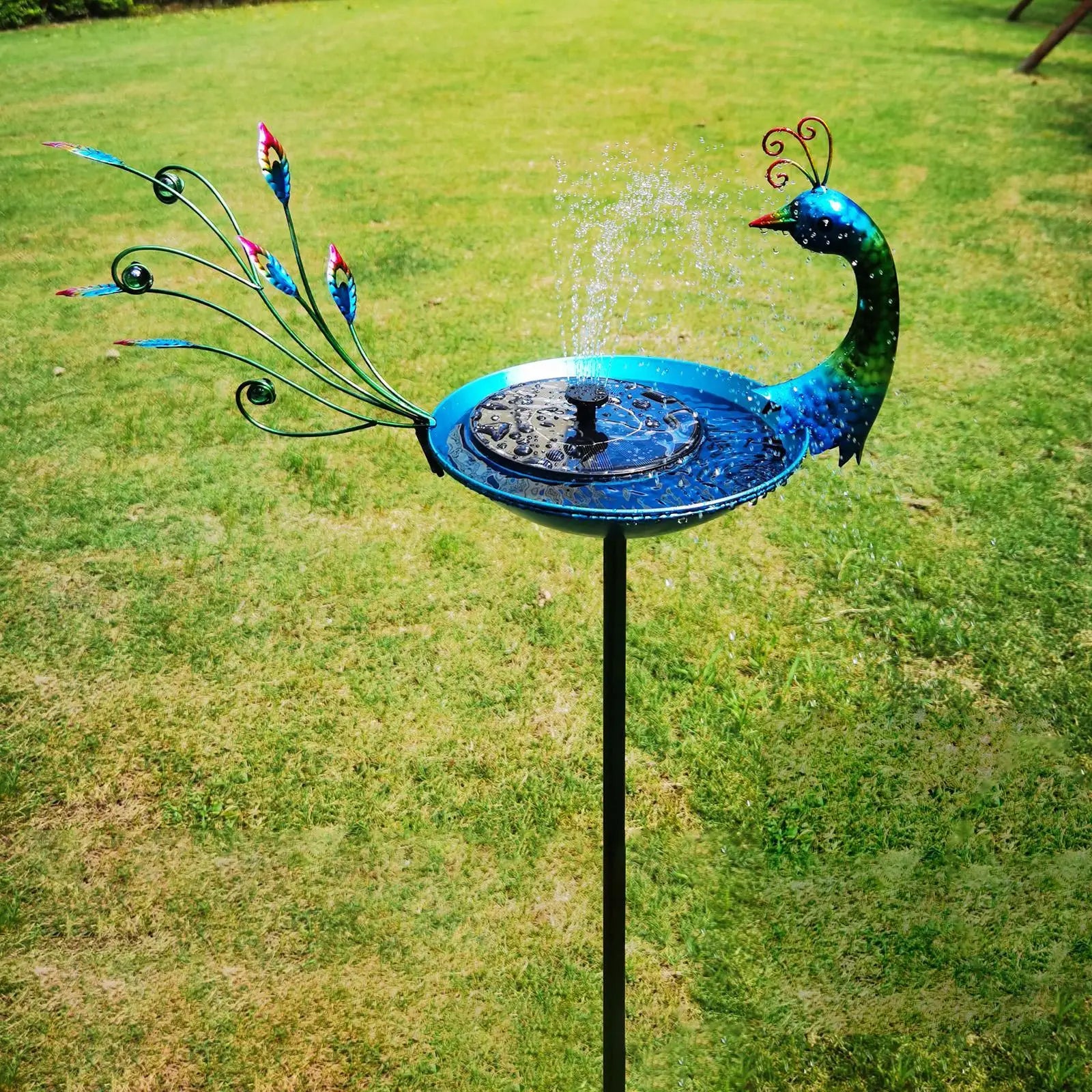 Peacock Bird Bath with Stake Standing Birdfeeder for Backyard Yard Ornament