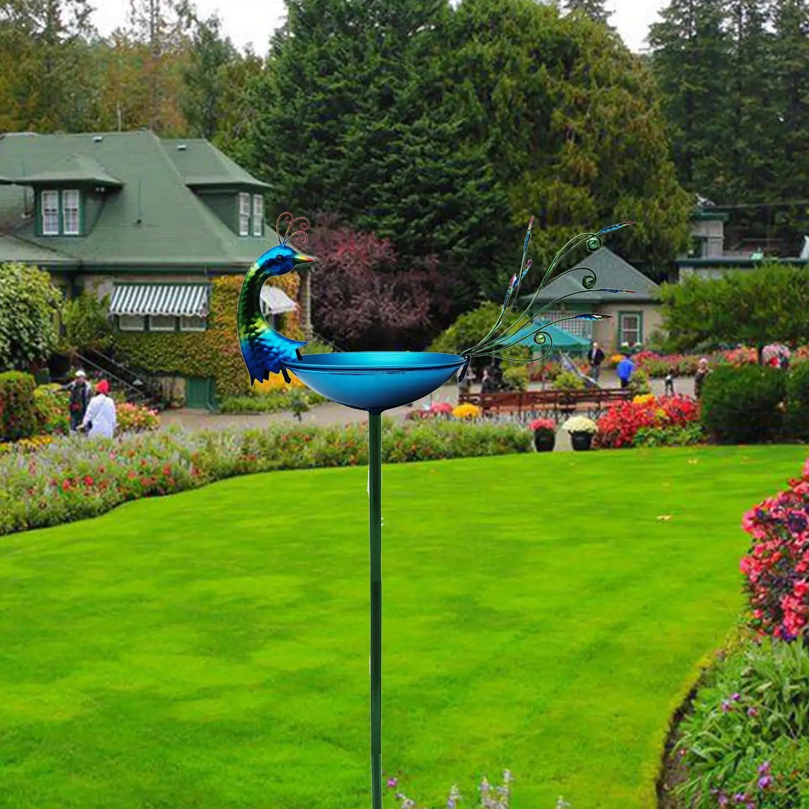 Peacock Bird Bath with Stake Standing Birdfeeder for Backyard Yard Ornament