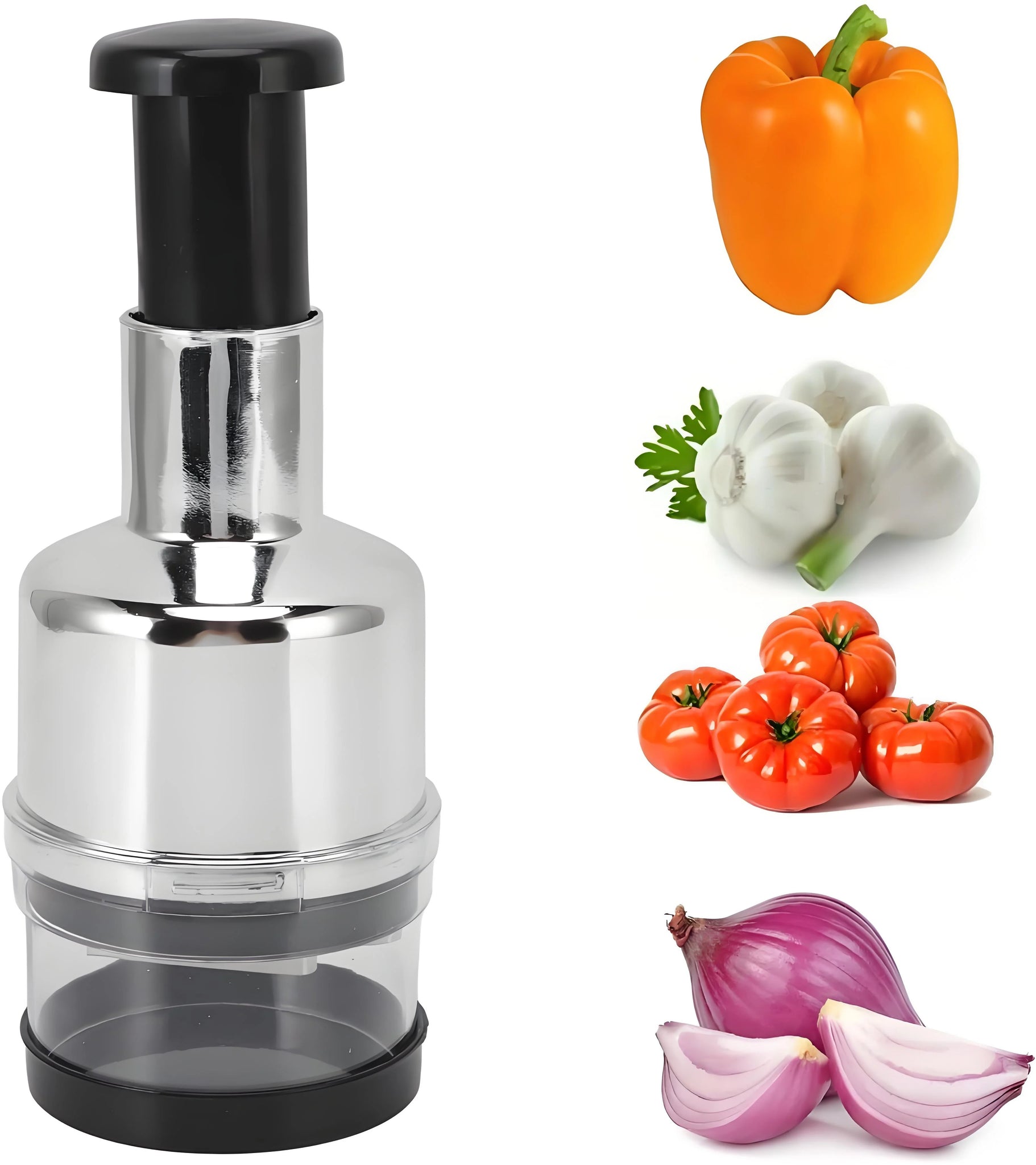 5-in-1 Stainless Steel Food Chopper - Effortless Onion & Garlic Dicer, Manual Vegetable Cutter with Quick-Lock for Cooking Prep