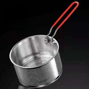 304Stainless Steel Fried Mesh Fry Round Basket with Handle Cooking Tool Oil Residue Filtration Mesh Colander Kitchen Accessories