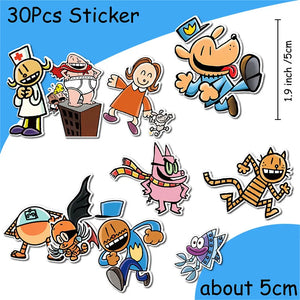 Dog Man Eco-Friendly Disposable Party Tableware Kit Paper Plates Cups Cake Flag Sqiral Honeycomb Brooch Kids Birthday Party Kit