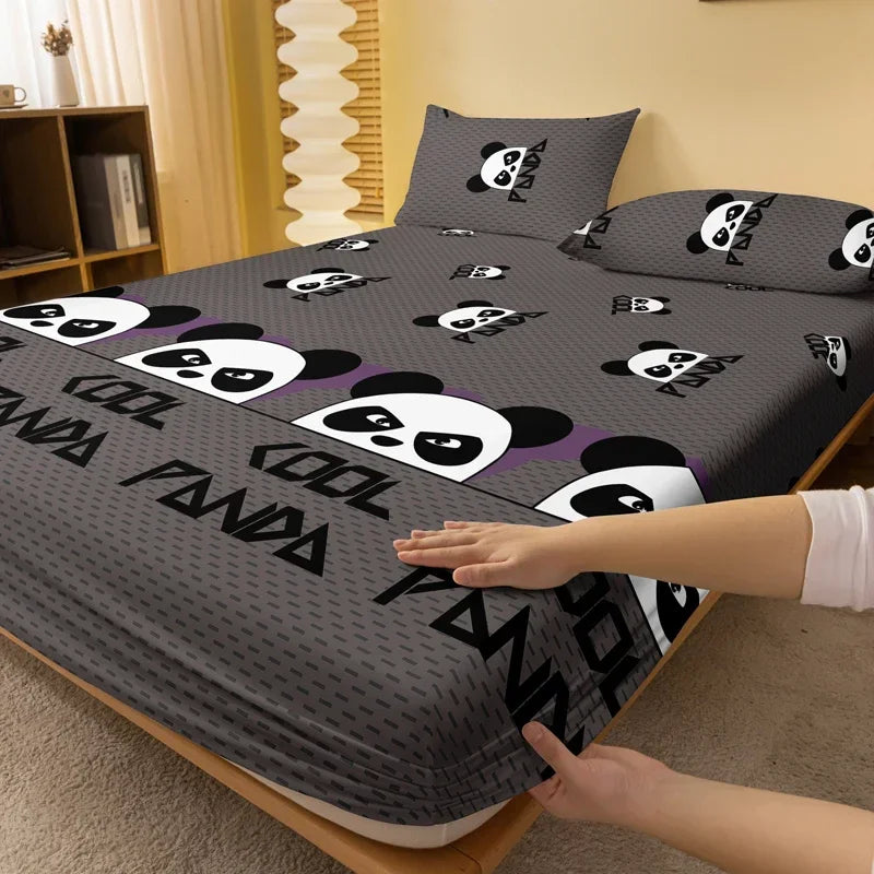 1 Cartoon Cute animal panda printed matte Fitted Sheet, bedroom printed bed cover, bedding (excluding pillowcases)