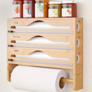 Bamboo Compartment Cling Film Tin Foil Cutter Box With Kitchen Paper Wall Mounted Paper Towel Kitchen Organizer Accessories