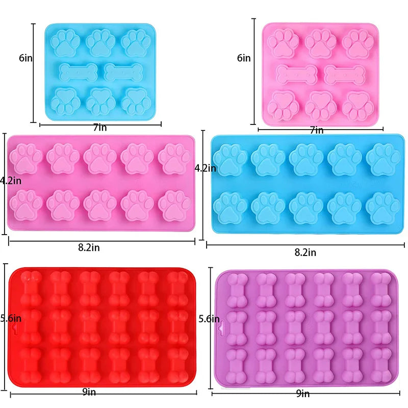 Dog Paw Bone Shaped Silicone Mold Non-Stick food Grade Ice tray Reusable Mould Used for Chocolate, Pudding, Jelly, Puppy Biscuit