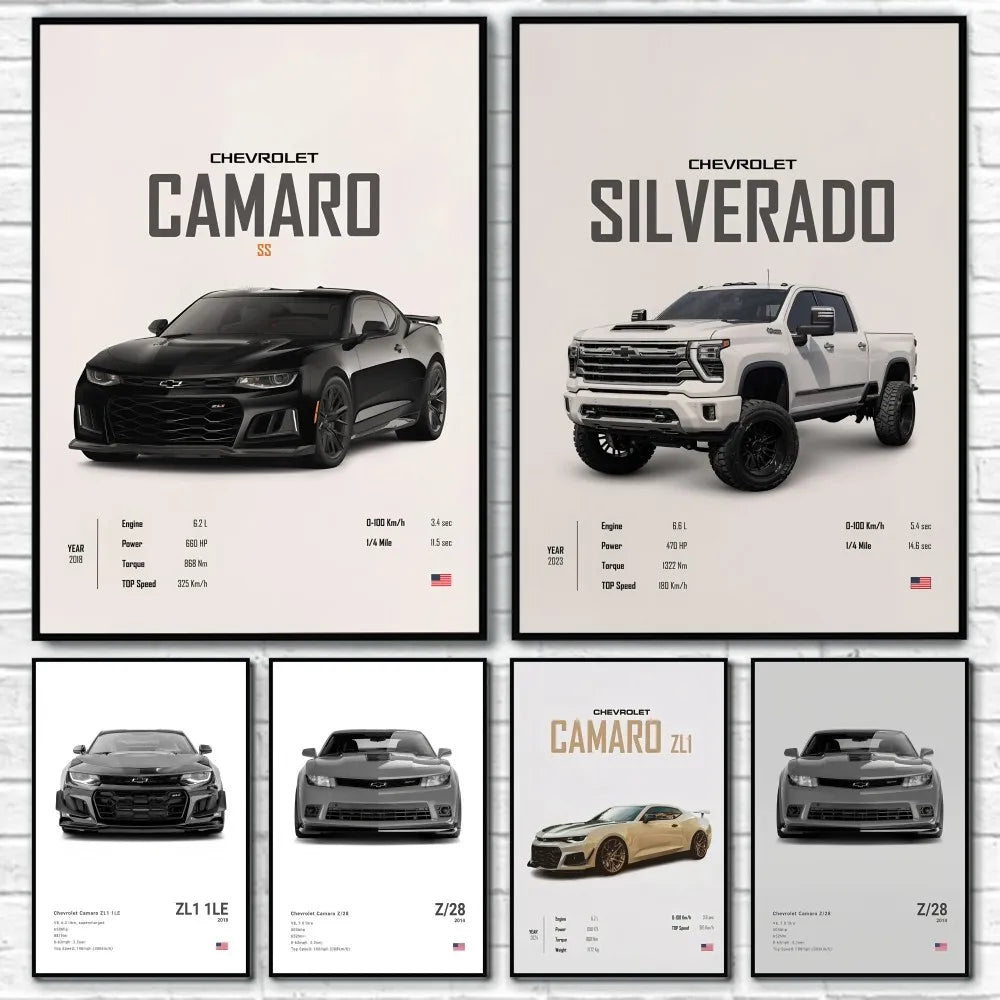 C-ChevRoletS ZL1 1LE Z28 Poster Sticky Wall Art Printing Waterproof Home Living Bed Room Bar Hallway Aesthetic Decor