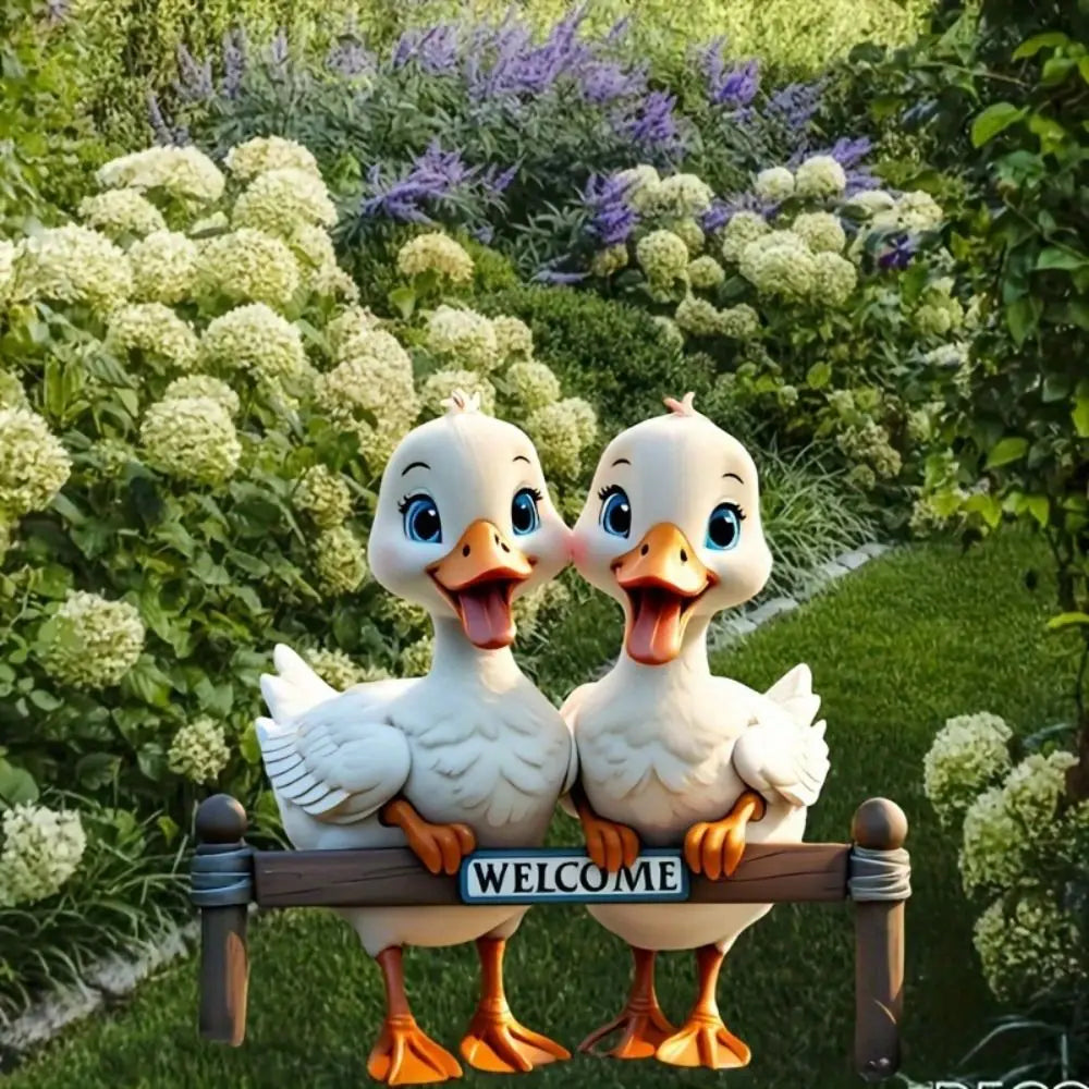 Garden Decoration Acrylic Duck Garden Pile Cute 2D Garden Stake Cartoon Waterproof Animal Mini Figurine Flower Pot