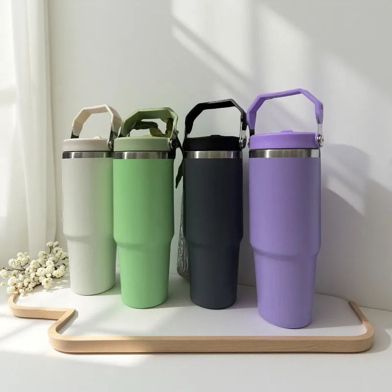Mother's Day Gift 30oz Stainless Steel Insulated Cup with Straw One Hand Open Lid for Men Women Travel