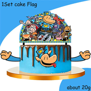 Dog Man Eco-Friendly Disposable Party Tableware Kit Paper Plates Cups Cake Flag Sqiral Honeycomb Brooch Kids Birthday Party Kit
