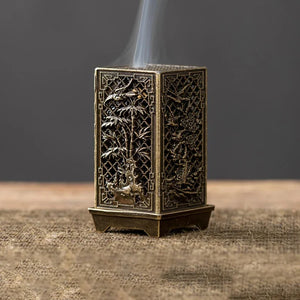 Square Vertical Incense Burner Small Xiangyun Alloy Incense Holder Indoor Aromatherapy Home Ornament Chinese Plum Inense Burners