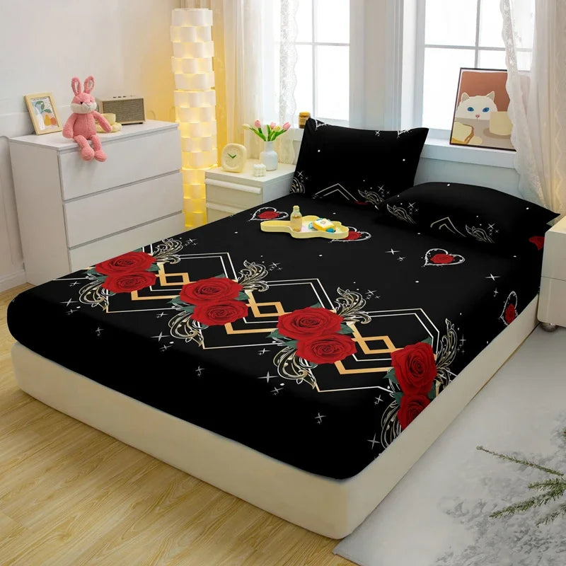 1 Simple Modern Plant Flower Printed Matte Fitted Sheet, Bedroom Printed Bed Cover, Bedding (Excluding Pillowcases)
