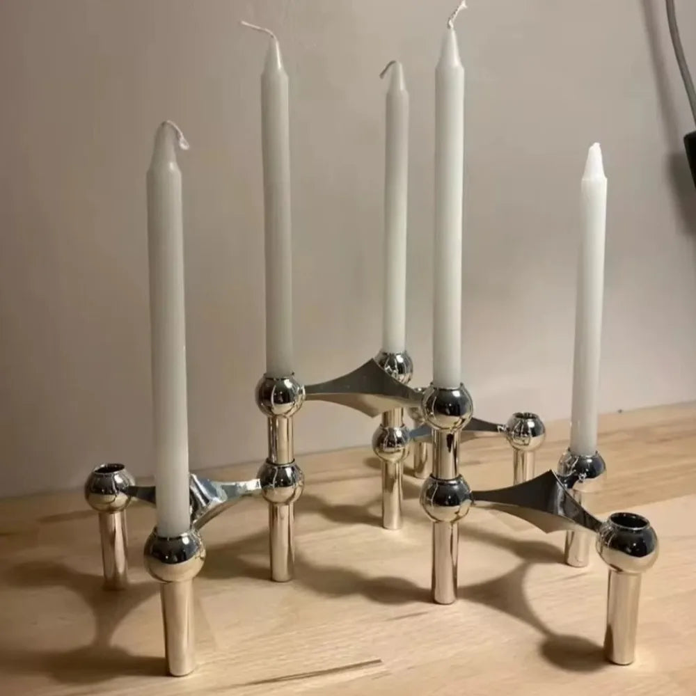 Vintage Metal Molecular Structure Candle Holder Nordic Silver Home Decore Candelabra Cander Stand Triangle Candlestick Gift