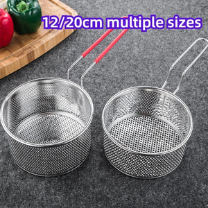 304Stainless Steel Fried Mesh Fry Round Basket with Handle Cooking Tool Oil Residue Filtration Mesh Colander Kitchen Accessories
