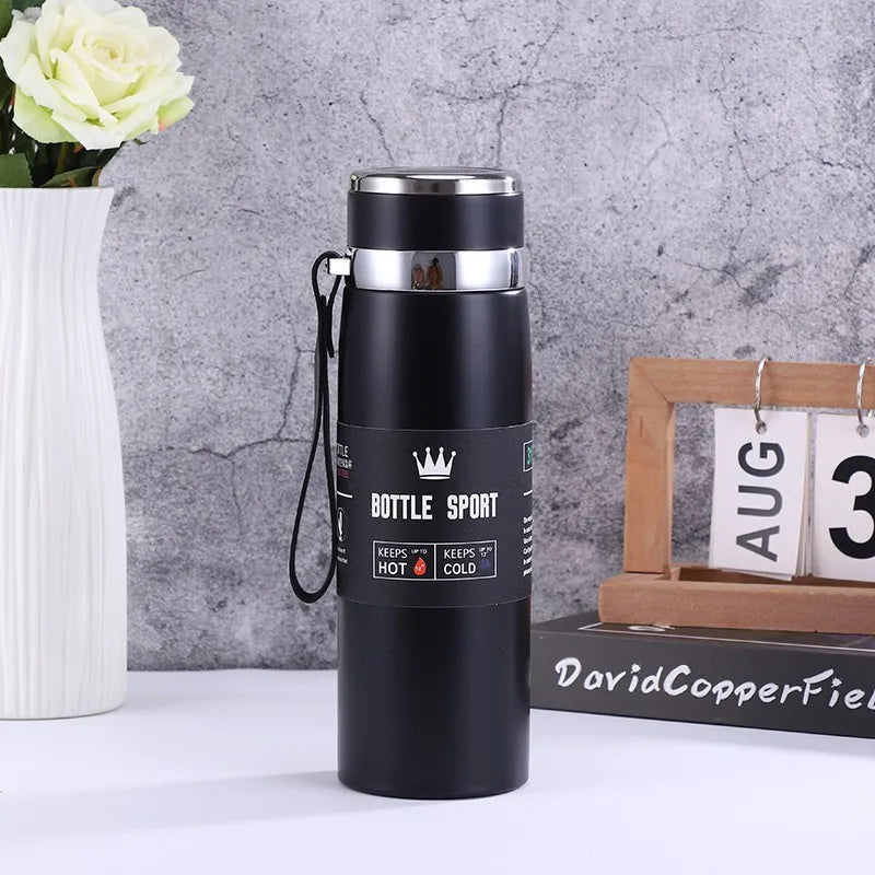 Thermos Bottle 1L Thermal Water Bottle Stainless Steel Insulated Cup Gradient Color Lid Strap Travel Outdoor Sports Wholesale