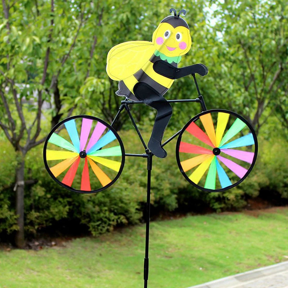 Whirligig On Bike Ornaments DIY Yard Lawn Windmill Wind Spinner Garden Decor Kids Toy