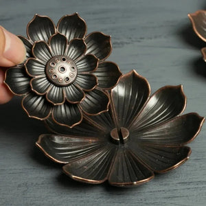 1pc Alloy Incense Burner Stick Holder Plate Buddhism Lotus Line Incense plate Sandalwood Coil Base Temples Home Decor