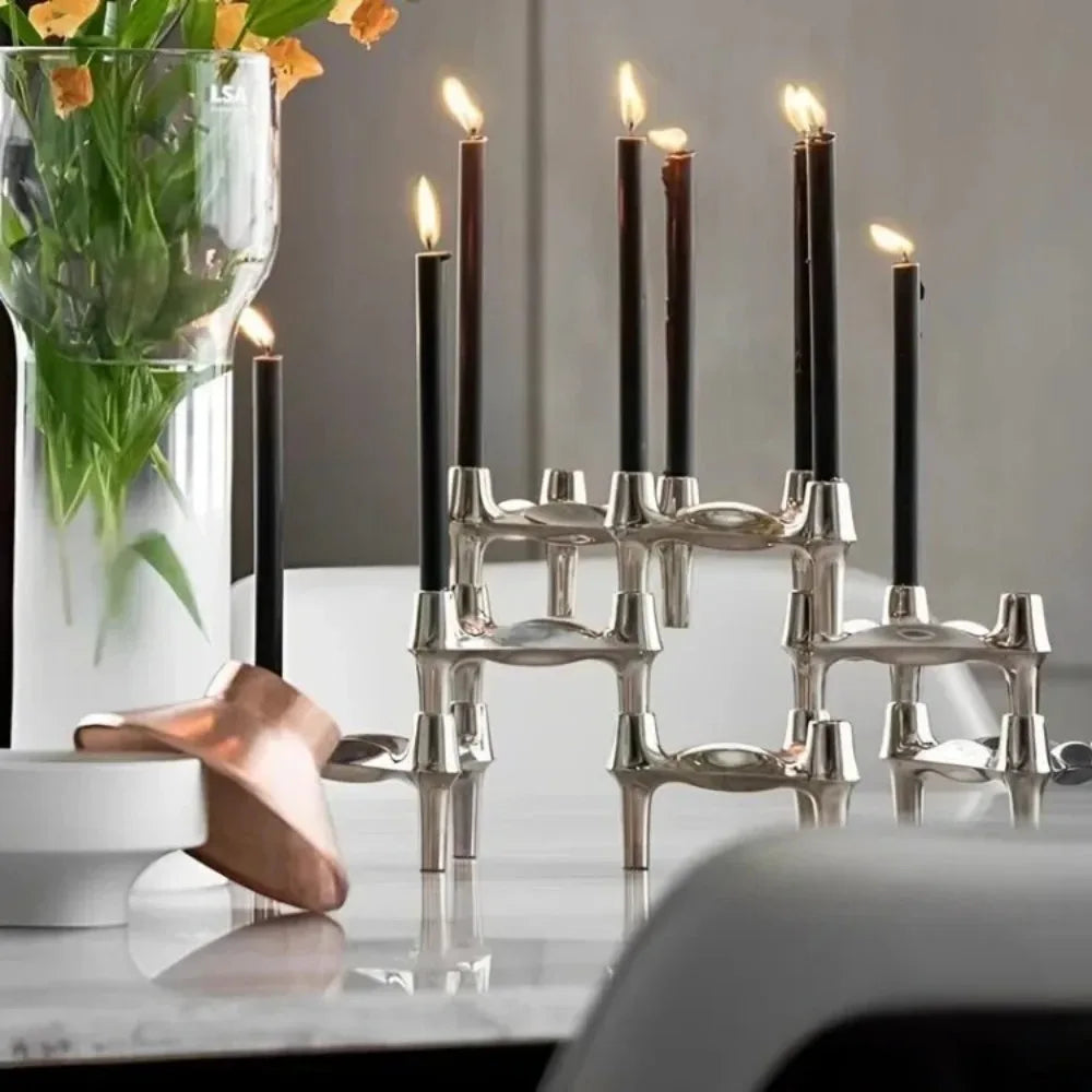 Vintage Metal Molecular Structure Candle Holder Nordic Silver Home Decore Candelabra Cander Stand Triangle Candlestick Gift