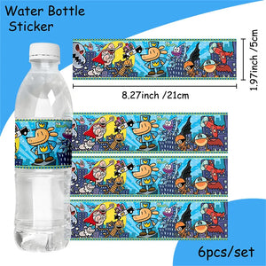 Dog Man Eco-Friendly Disposable Party Tableware Kit Paper Plates Cups Cake Flag Sqiral Honeycomb Brooch Kids Birthday Party Kit