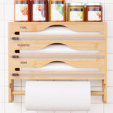 Bamboo Compartment Cling Film Tin Foil Cutter Box With Kitchen Paper Wall Mounted Paper Towel Kitchen Organizer Accessories
