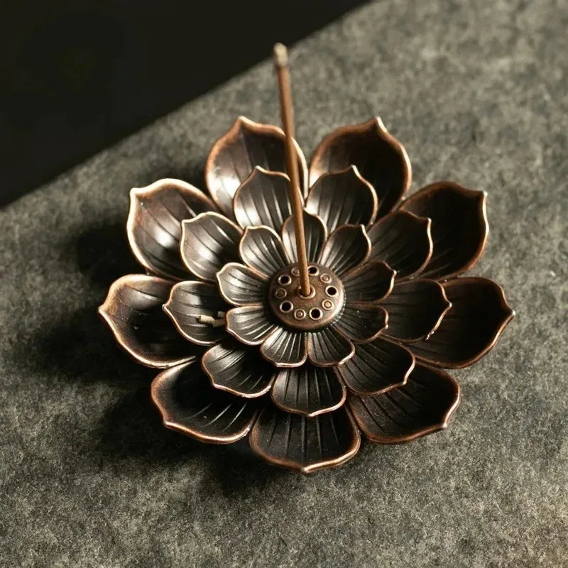 1pc Alloy Incense Burner Stick Holder Plate Buddhism Lotus Line Incense plate Sandalwood Coil Base Temples Home Decor