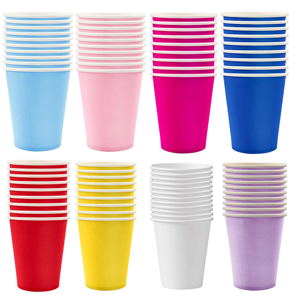 10/20/30/50/100pcs Disposable Paper Cups Solid Color Paper Cups For Water DIY Birthday Wedding Party Picnic BBQ Travel and More