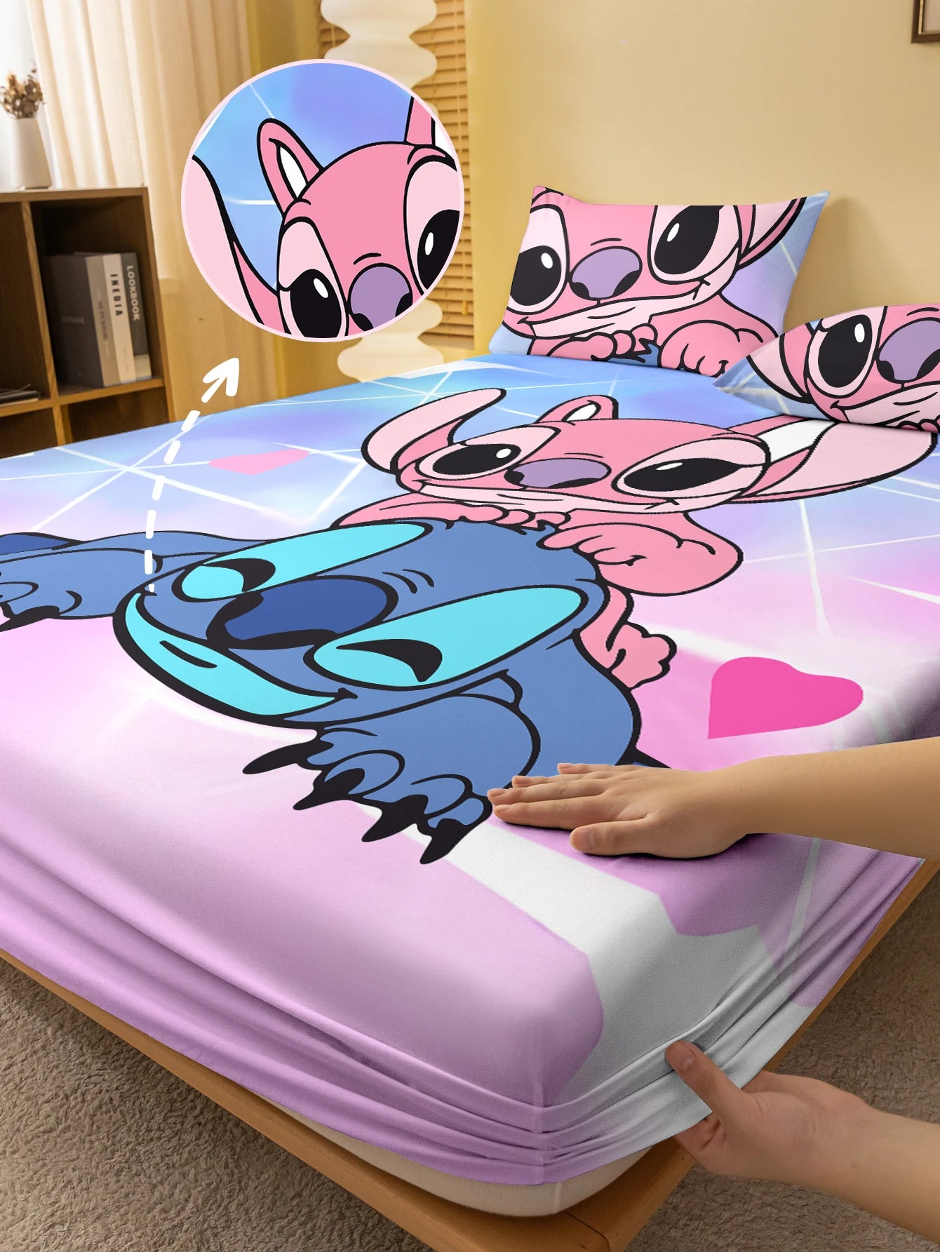 1 cartoon cute Stitch pattern digital printed frosted Fitted Sheet,bedroom printed bed cover,bedding(No pillowcase)